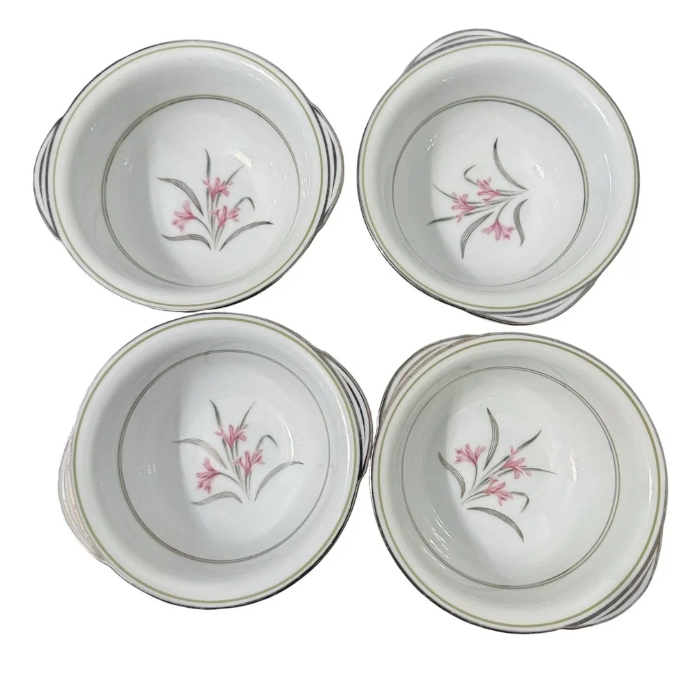 Noritake China Kent #5422 Lugged Bowls Set of 4 Pink Floral Japan VTG Disc'd‎ EC